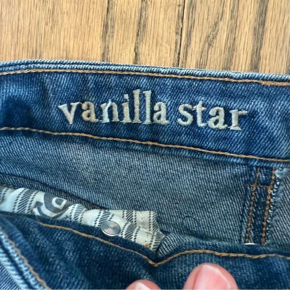 Vanilla Star Women’s Blue Distressed High Rise Button Fly Skinny Jeans Size 0/24 - Picture 7 of 11